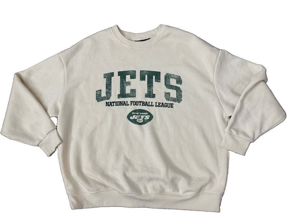 New York Jets NFL Primark Sweatshirt Mens Medium Cream Crewneck Pullover